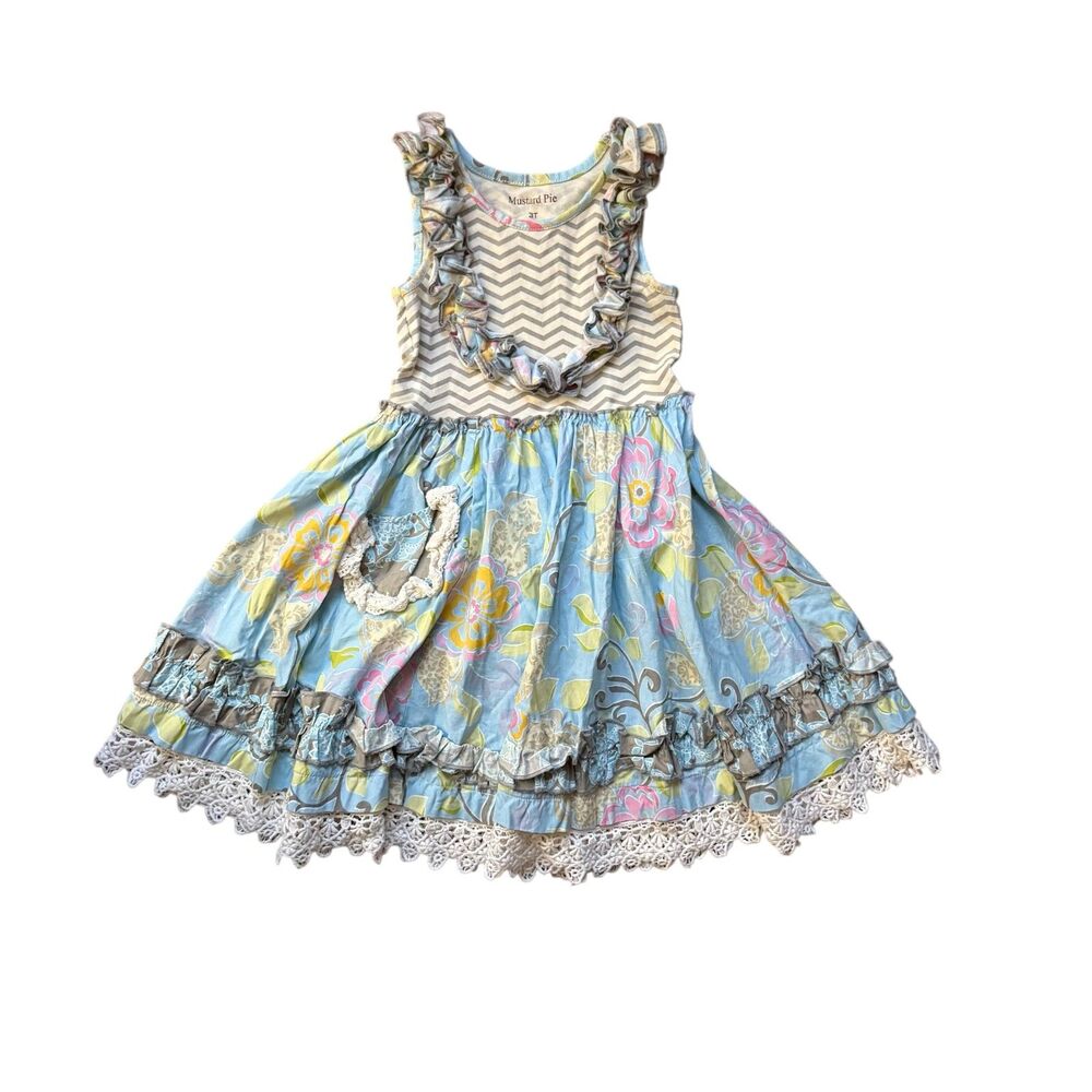 Mustard Pie 3T Floral Chevron Print 100% Cotton Dress RETIRED Print HTF
